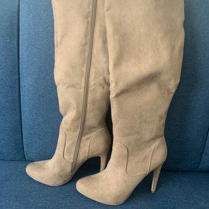 Tan Suede Knee-High Boots